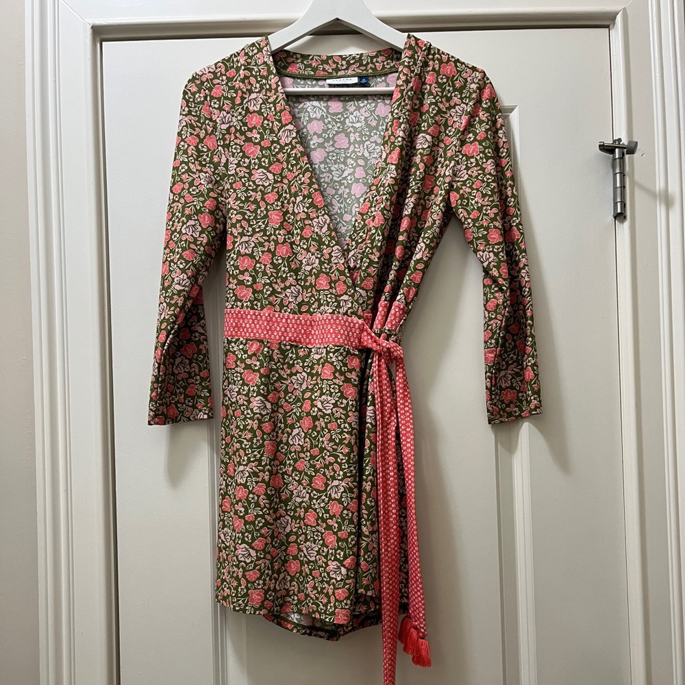 Cabana Life Pink and Green Floral Wrap Romper